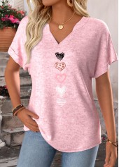 Pink Geometric Print Tummy Coverage Short Sleeve T Shirt