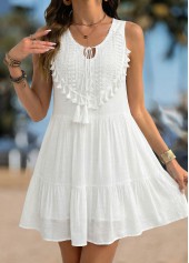 White Patchwork Sleeveless Round Neck Dress