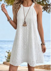 White Tummy Coverage A Line Sleeveless Round Neck Dress | thumb picture 