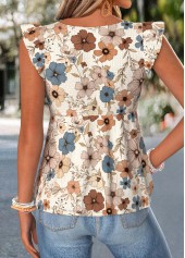 Light Coffee Floral Print Peplum Short Sleeve Tank Top | thumb picture 