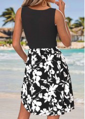 Black Floral Print Short Tummy Coverage Sleeveless Dress | thumb picture 