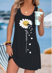 Black Daisy Print Short Tummy Coverage Sleeveless Dress | thumb picture 