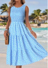 Light Blue Ditsy Floral Print Tummy Coverage Sleeveless Dress | thumb picture 