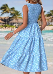 Light Blue Ditsy Floral Print Tummy Coverage Sleeveless Dress | thumb picture 