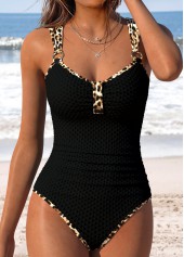 Black Tummy Coverage Leopard One Piece Swimwear