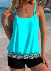 Cyan Tummy Coverage Tribal Print Tankini Top-No Bottom