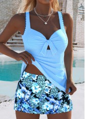 Light Blue Mid Waisted Tummy Coverage Leopard Tankini Set | thumb picture 