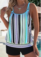 Multi Color Mid Waisted Tummy Coverage Striped Tankini Set | thumb picture 