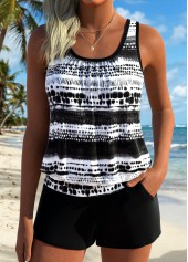 Black Mid Waisted Tummy Coverage Tankini Set