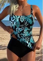 Cyan Mid Waisted Tummy Coverage Tankini Top-No Bottom
