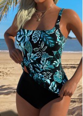 Cyan Mid Waisted Tummy Coverage Tankini Top-No Bottom | thumb picture 