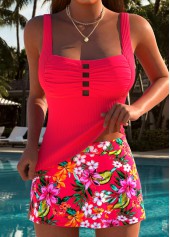 Coral Mid Waisted Tummy Coverage Floral Print Tankini Set