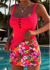 Coral Mid Waisted Tummy Coverage Floral Print Tankini Set | thumb picture 