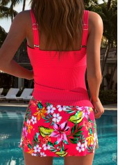 Coral Mid Waisted Tummy Coverage Floral Print Tankini Set | thumb picture 