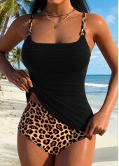 Black Mid Waisted Wrap Leopard Tankini Set | thumb picture 