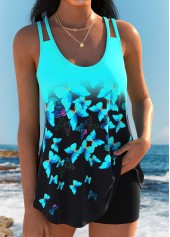 Multi Color Mid Waisted Curved Hem Tankini Set | thumb picture 