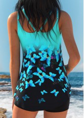 Multi Color Mid Waisted Curved Hem Tankini Set | thumb picture 
