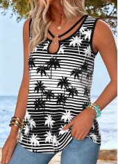Black Tropical Plants Print Tummy Coverage Sleeveless Tank Top | thumb picture 