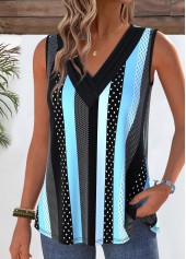 Blue Striped Sleeveless V Neck Tank Top | thumb picture 