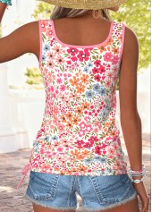 Pink Floral Print Button Sleeveless Square Neck Tank Top | thumb picture 