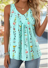 Cyan Ditsy Floral Print Tummy Coverage Sleeveless Tank Top | thumb picture 