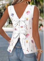 Raw White Floral Print Tummy Coverage Sleeveless Tank Top