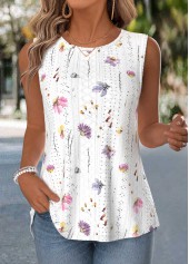 Raw White Floral Print Tummy Coverage Sleeveless Tank Top | thumb picture 