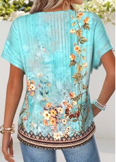 Mint Green Random Floral Print Tummy Coverage T Shirt | thumb picture 
