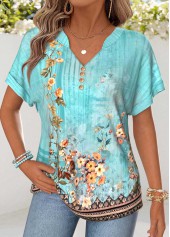 Mint Green Random Floral Print Tummy Coverage T Shirt