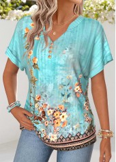 Mint Green Random Floral Print Tummy Coverage T Shirt | thumb picture 