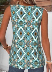 Cyan Tribal Print Patchwork Sleeveless V Neck Tank Top | thumb picture 