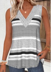 Light Grey Striped Tummy Coverage Sleeveless Tank Top