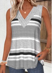 Light Grey Striped Tummy Coverage Sleeveless Tank Top | thumb picture 