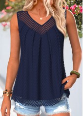 Navy Double Lined Sleeveless V Neck Tank Top
