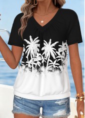 Black Tropical Plants Print Tummy Coverage T Shirt | thumb picture 