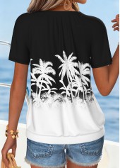 Black Tropical Plants Print Tummy Coverage T Shirt | thumb picture 