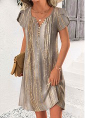 Gray Brown Ombre Short Tummy Coverage Split Neck Dress