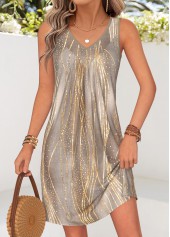 Gray Brown Ombre Short Tummy Coverage Sleeveless Dress