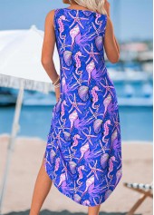 Purple Marine Life Print Tummy Coverage Sleeveless Dress | thumb picture 