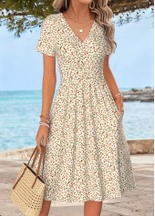 Multi Color Ditsy Floral Print Tummy Coverage Dress