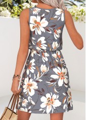 Grey Floral Print Short Tummy Coverage Sleeveless Dress | thumb picture 
