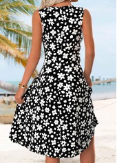 Black Floral Print Tummy Coverage Sleeveless Round Neck Dress | thumb picture 