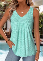 Mint Green Shirred Sleeveless V Neck Tank Top