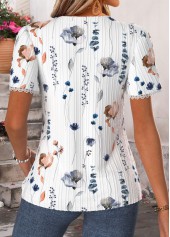 Multi Color Floral Print Curved Hem Short Sleeve Blouse | thumb picture 