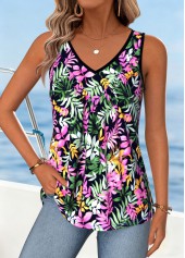 Multi Color Floral Print Tummy Coverage Sleeveless Tank Top