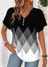 Black Geometric Print Tummy Coverage Short Sleeve T Shirt | thumb picture 