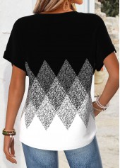 Black Geometric Print Tummy Coverage Short Sleeve T Shirt | thumb picture 