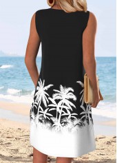 Black Tropical Plants Print Short Tummy Coverage Dress | thumb picture 