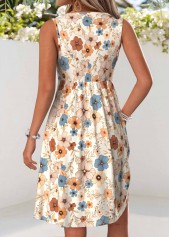 Beige Floral Print Short Tummy Coverage Sleeveless Dress | thumb picture 