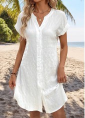 White Tummy Coverage Short Sleeve Split Neck Dress